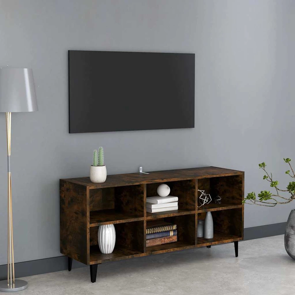 TV staliukas TV spintelė su metalinėmis kojomis, dūminė, 103,5x30x50cm