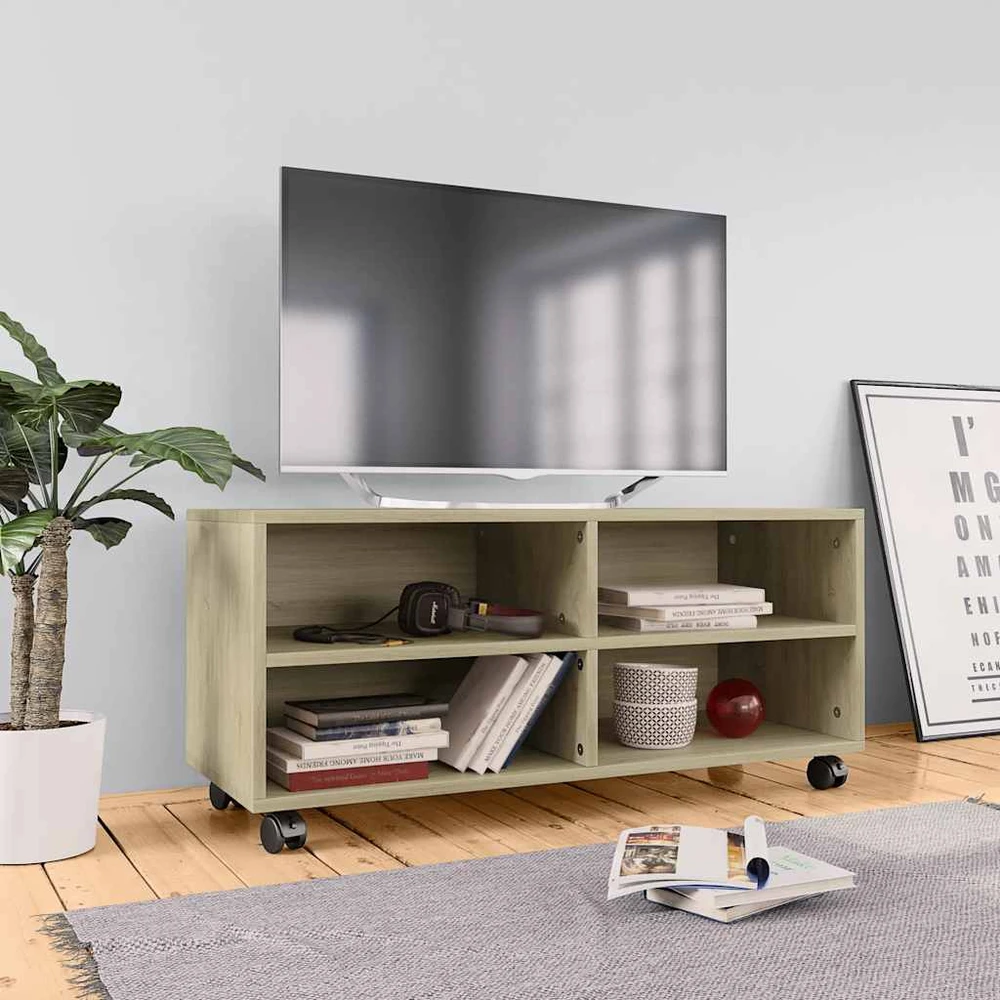 TV staliukas TV spintelė su ratukais, ąžuolo, 90x35x35cm, apdirbta mediena