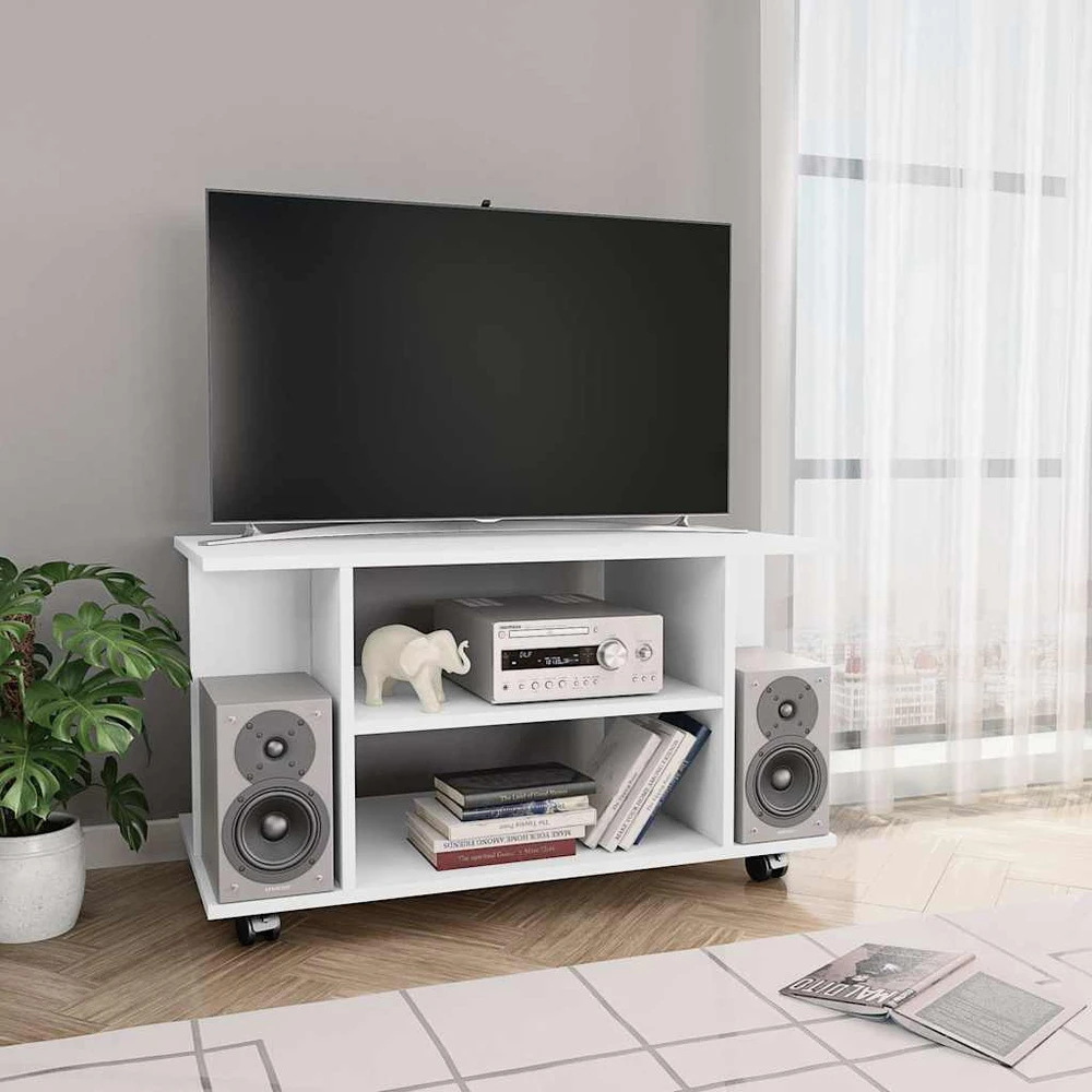 TV staliukas TV spintelė su ratukais, baltos spalvos, 80x40x45 cm, mediena