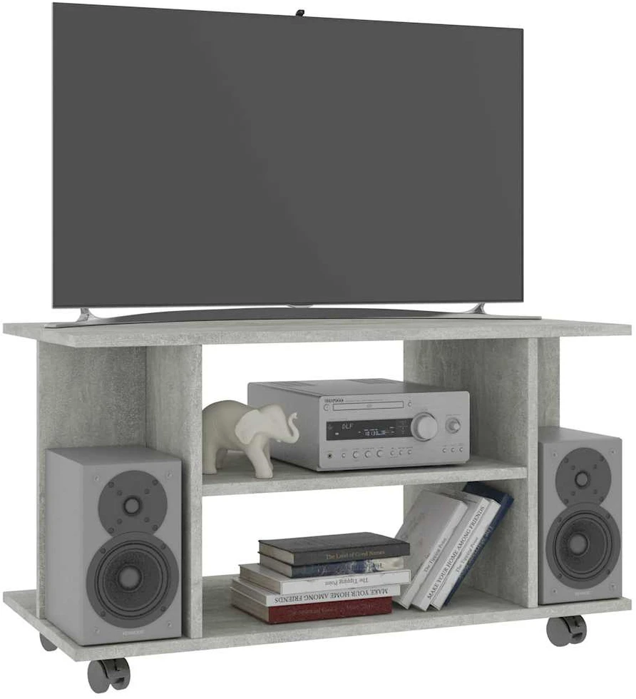 TV staliukas TV spintelė su ratukais, betono pilkos sp., 80x40x45cm, mediena