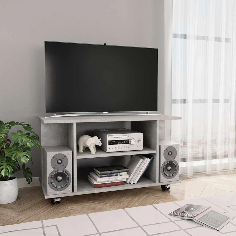 TV staliukas TV spintelė su ratukais, betono pilkos sp., 80x40x45cm, mediena