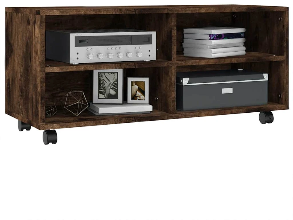 TV staliukas TV spintelė su ratukais, dūminio ąžuolo, 90x35x35cm, mediena