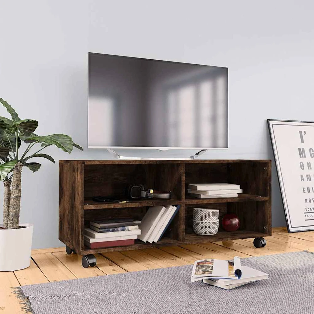TV staliukas TV spintelė su ratukais, dūminio ąžuolo, 90x35x35cm, mediena