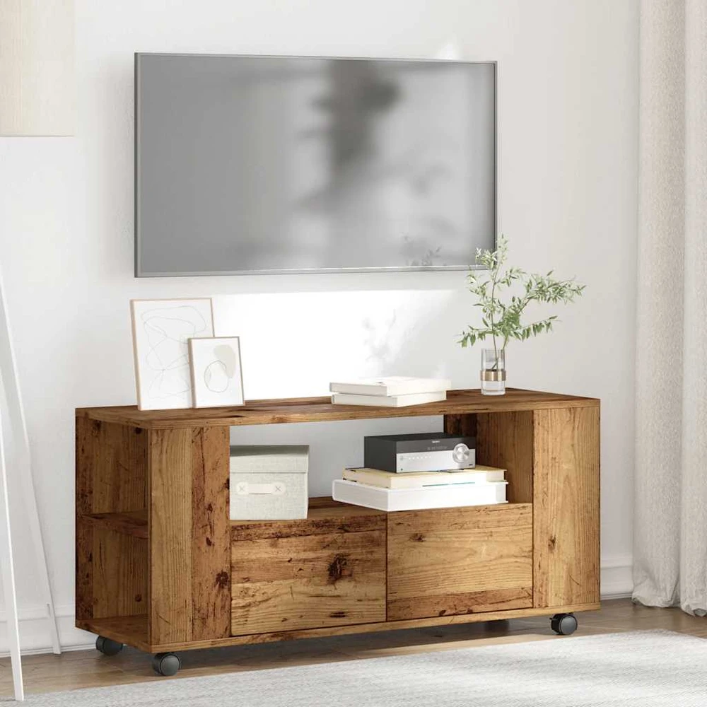 TV staliukas TV spintelė su ratukais, medienos, 102x34,5x43cm, mediena