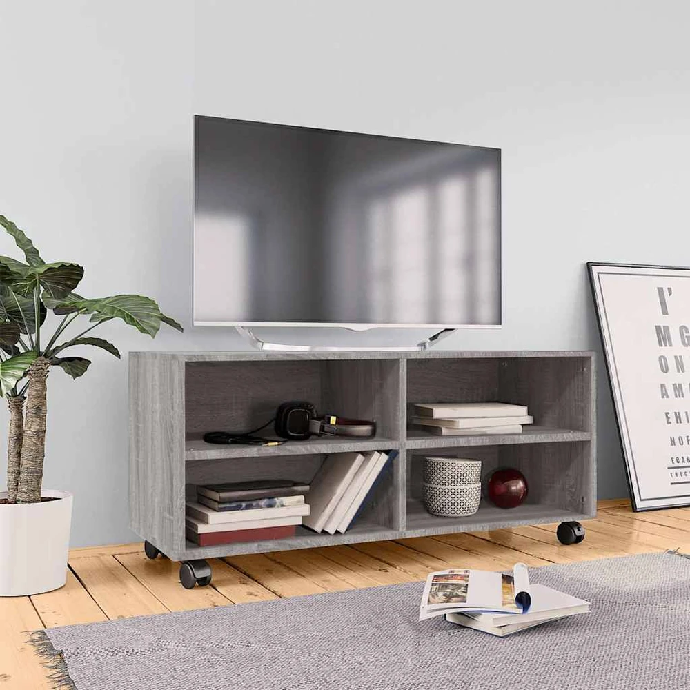 TV staliukas TV spintelė su ratukais, pilka ąžuolo, 90x35x35cm, mediena
