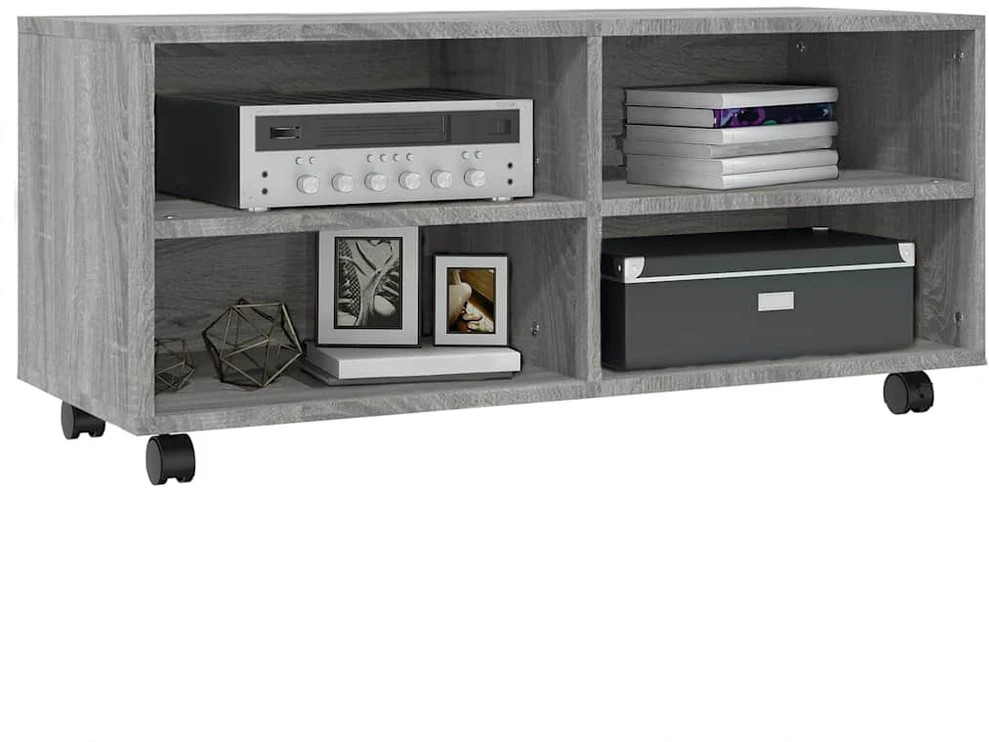 TV staliukas TV spintelė su ratukais, pilka ąžuolo, 90x35x35cm, mediena