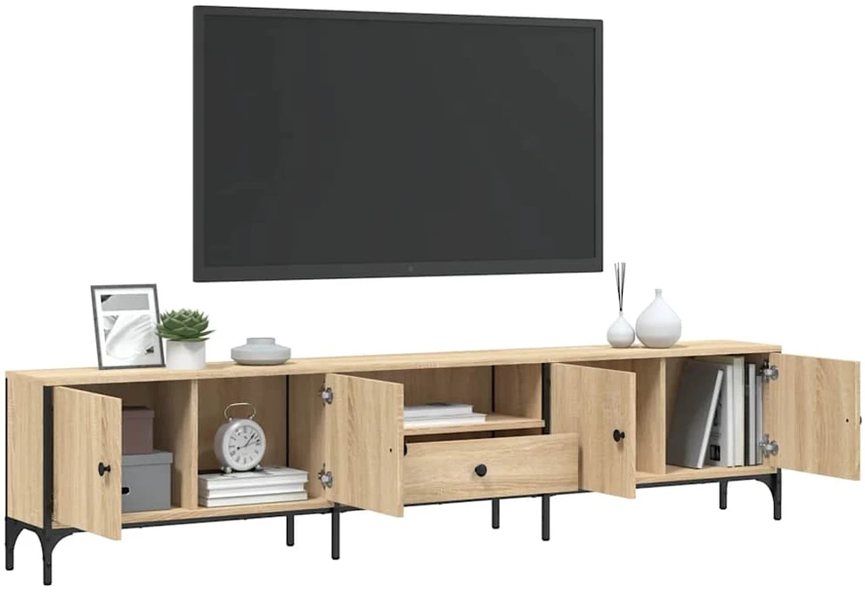 TV staliukas TV spintelė su stalčiumi, ąžuolo, 200x25x44cm, apdirbta mediena