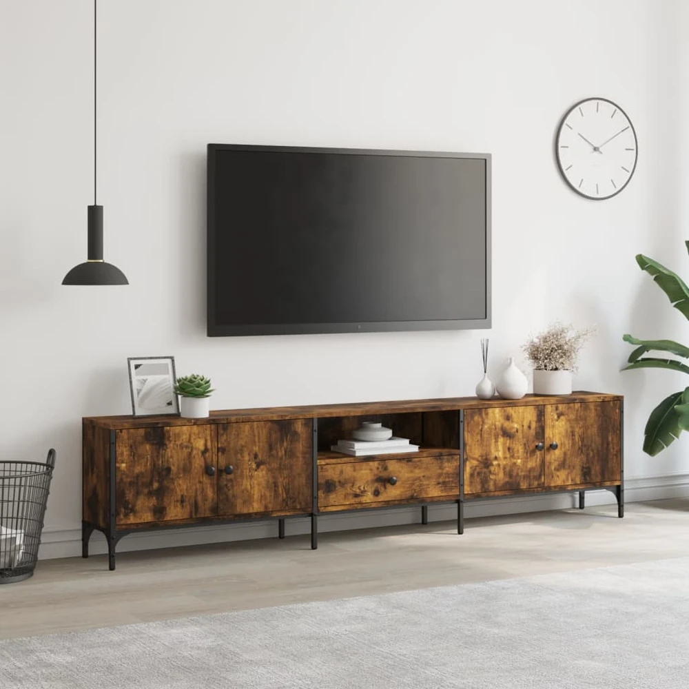 TV staliukas TV spintelė su stalčiumi, dūminė, 200x25x44cm, apdirbta mediena