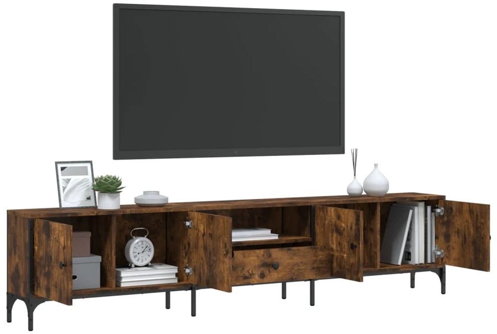 TV staliukas TV spintelė su stalčiumi, dūminė, 200x25x44cm, apdirbta mediena