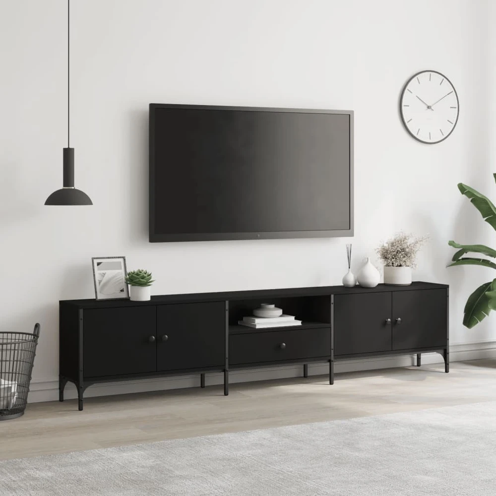 TV staliukas TV spintelė su stalčiumi, juoda, 200x25x44cm, apdirbta mediena