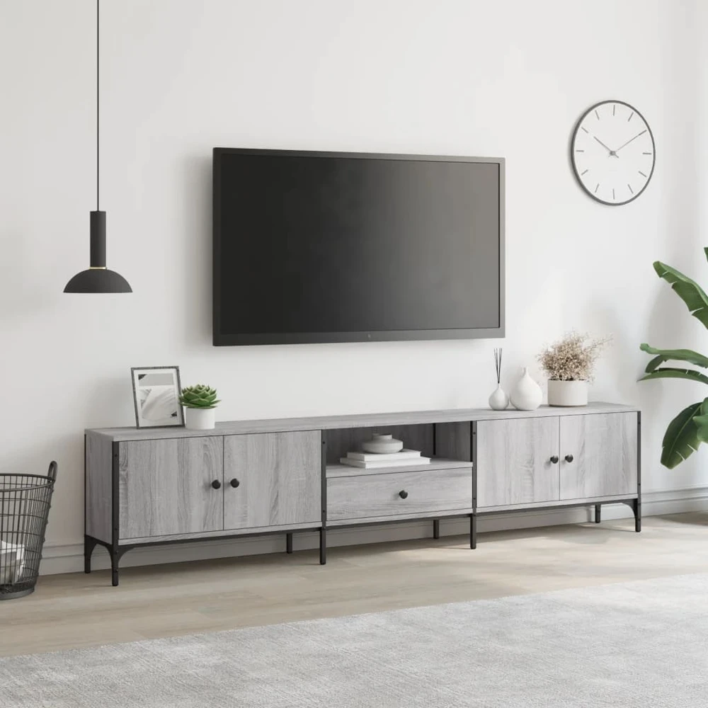 TV staliukas TV spintelė su stalčiumi, pilka, 200x25x44cm, apdirbta mediena