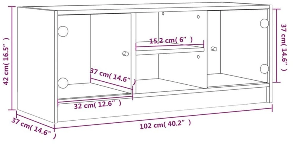 TV staliukas TV spintelė su stiklinėmis durelėmis, betono, 102x37x42cm