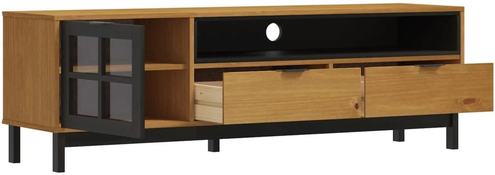 TV staliukas TV spintelė su stiklinėmis durelėmis FLAM, 158x40x50cm, pušis