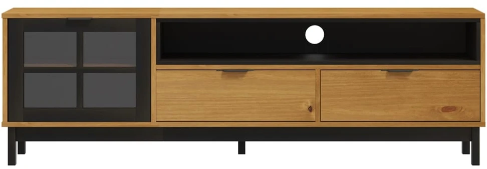 TV staliukas TV spintelė su stiklinėmis durelėmis FLAM, 158x40x50cm, pušis