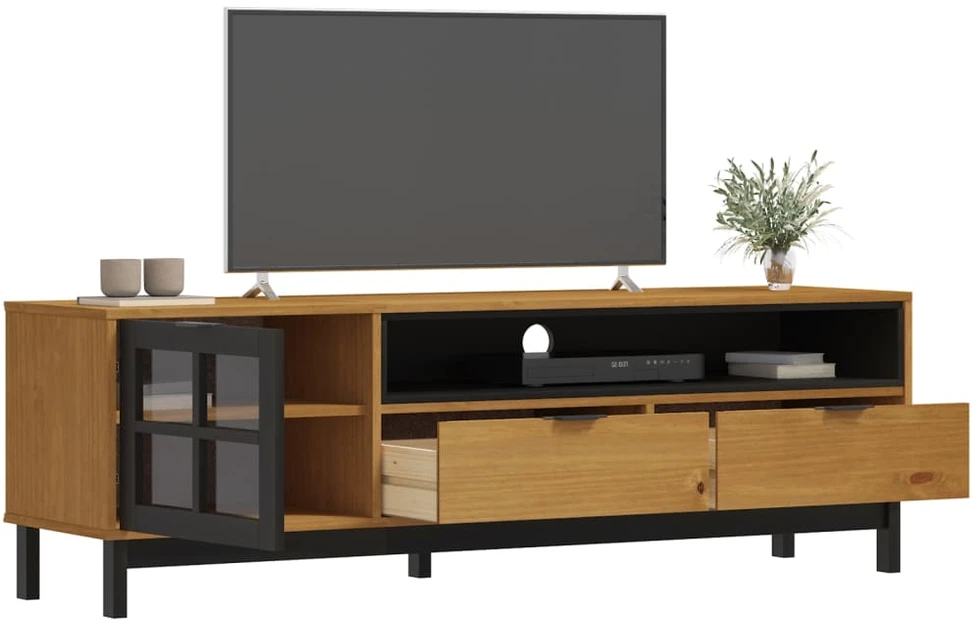 TV staliukas TV spintelė su stiklinėmis durelėmis FLAM, 158x40x50cm, pušis