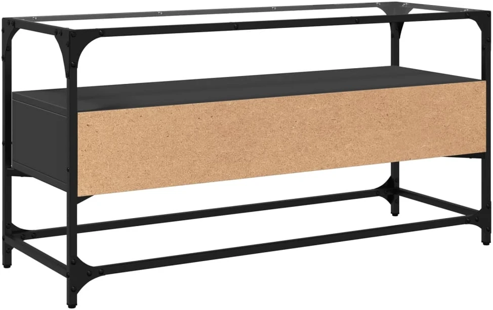 TV staliukas TV spintelė su stikliniu stalviršiu, juoda, 98x35x51cm, mediena