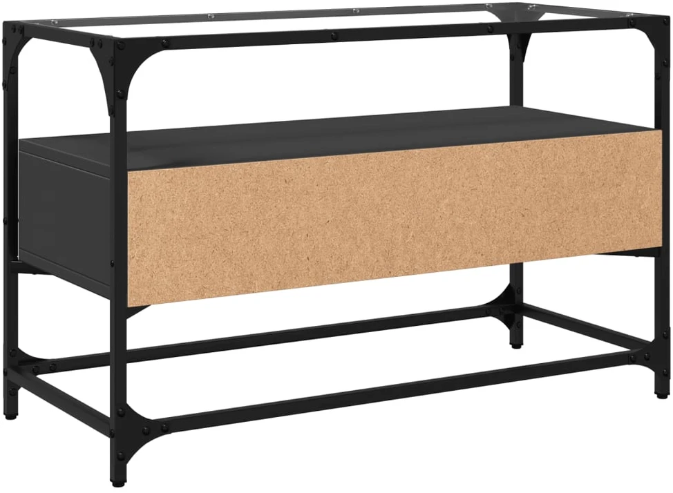 TV staliukas TV spintelė su stikliniu stalviršiu, juoda, 80x35x51cm, mediena
