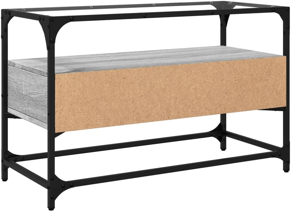TV staliukas TV spintelė su stikliniu stalviršiu, pilka, 80x35x51cm, mediena