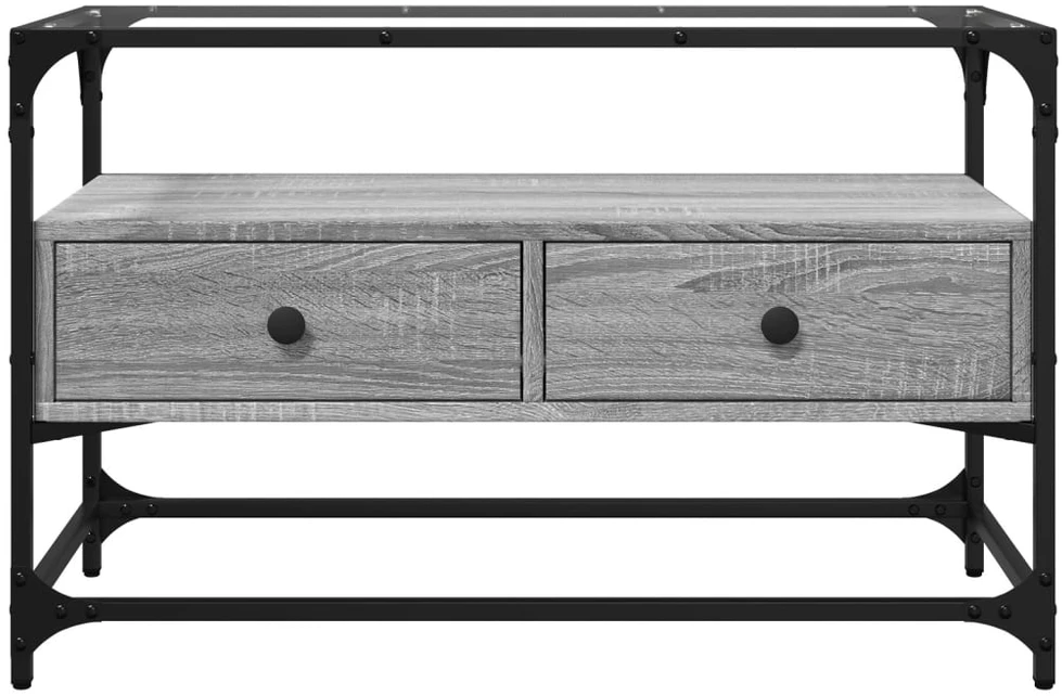 TV staliukas TV spintelė su stikliniu stalviršiu, pilka, 80x35x51cm, mediena