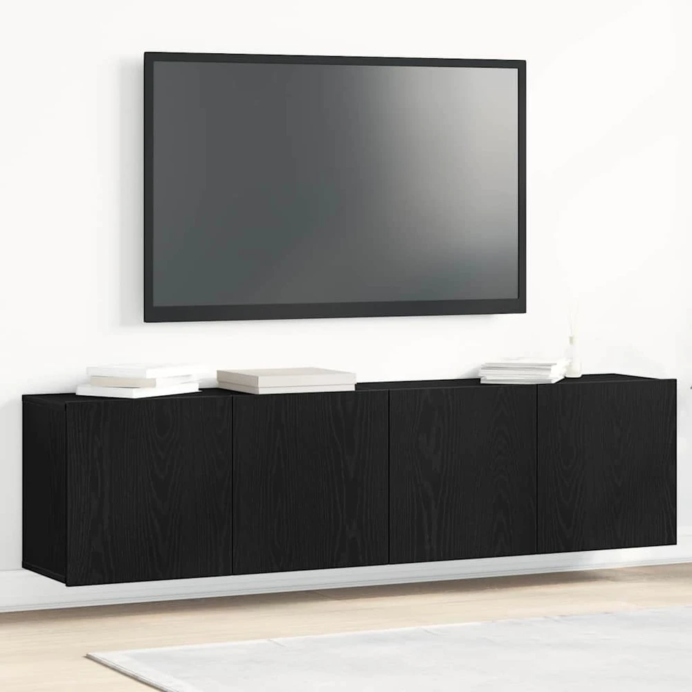 TV staliukas TV spintelės, 2 vnt., juodo ąžuolo spalvos, 160x30x41 cm, inžinerinė mediena