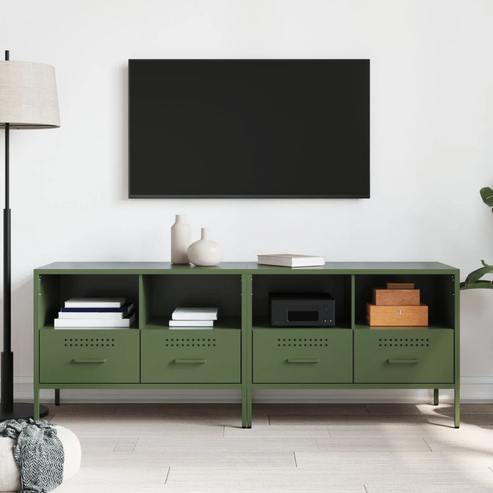 TV staliukas TV spintelės, 2vnt., alyvuogių, 68x39x50,5cm, plienas