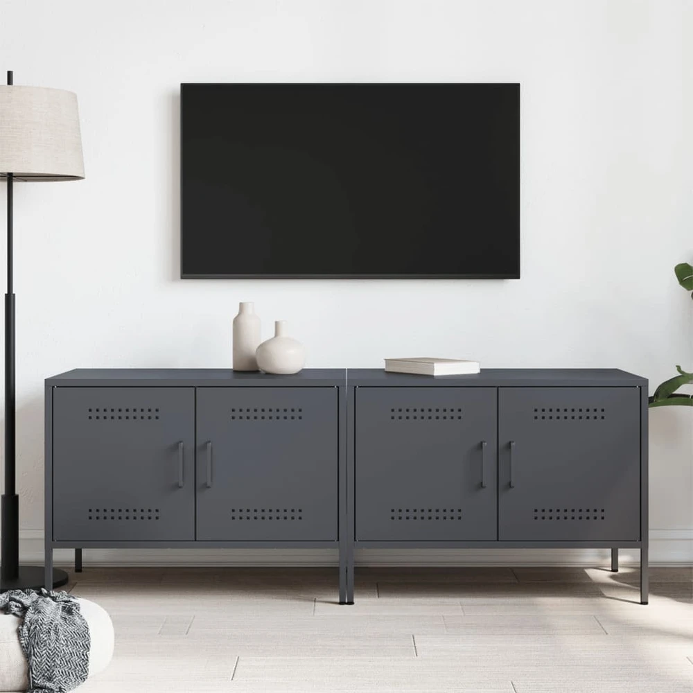 TV staliukas TV spintelės, 2vnt., antracito, 68x39x50,5cm, plienas