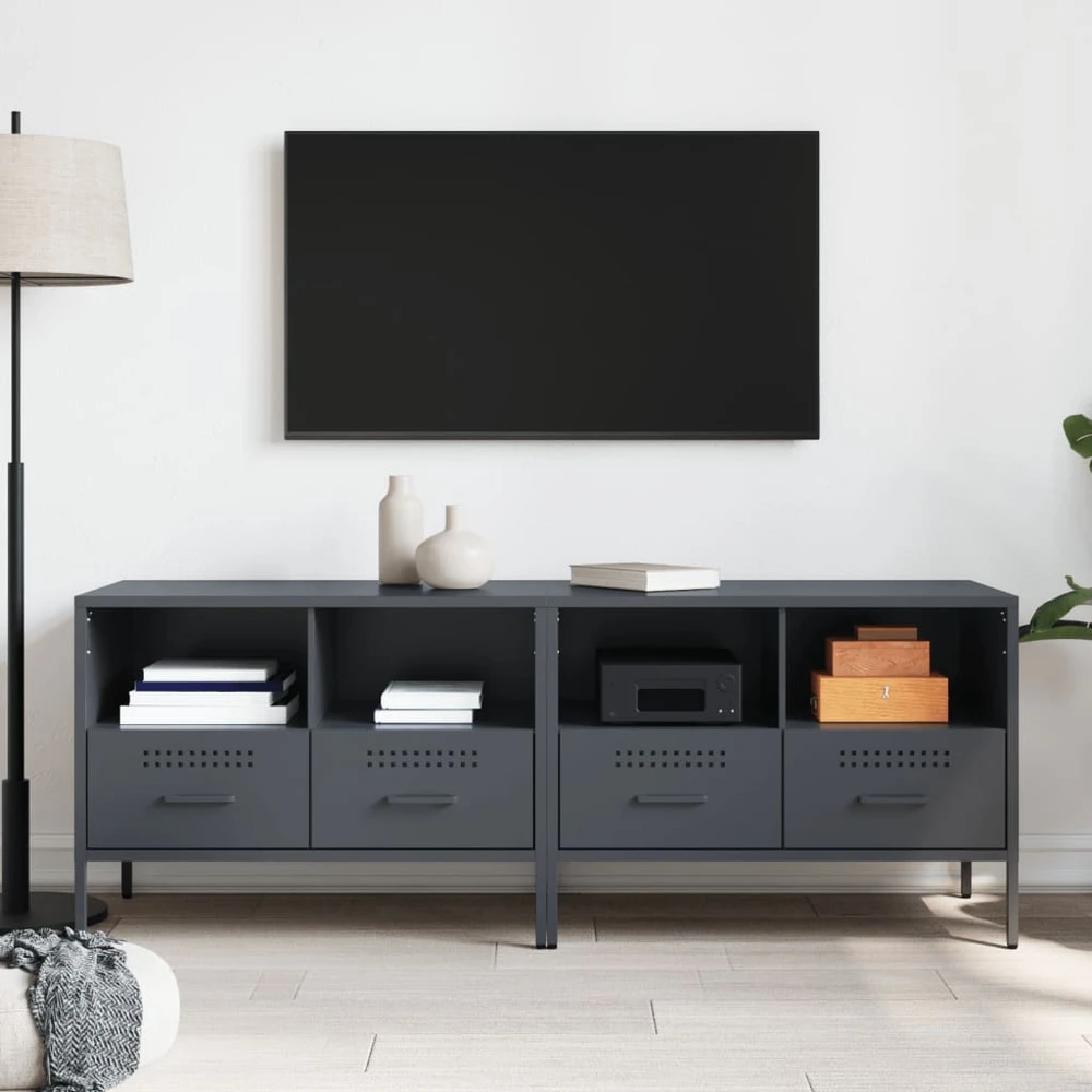 TV staliukas TV spintelės, 2vnt., antracito, 68x39x50,5cm, plienas