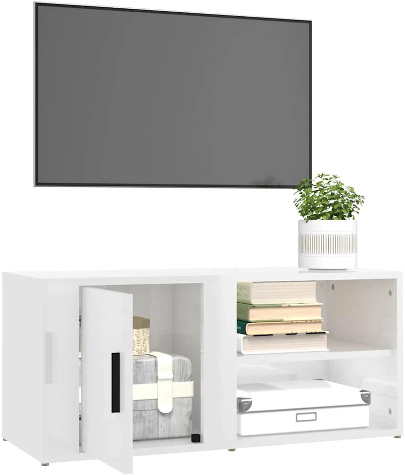 TV staliukas TV spintelės, 2vnt., baltos, 80x31,5x36cm, mediena, blizgios