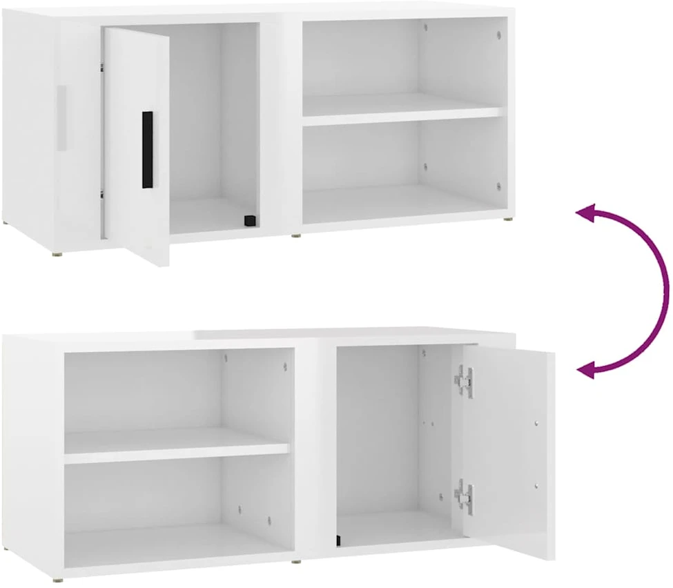 TV staliukas TV spintelės, 2vnt., baltos, 80x31,5x36cm, mediena, blizgios