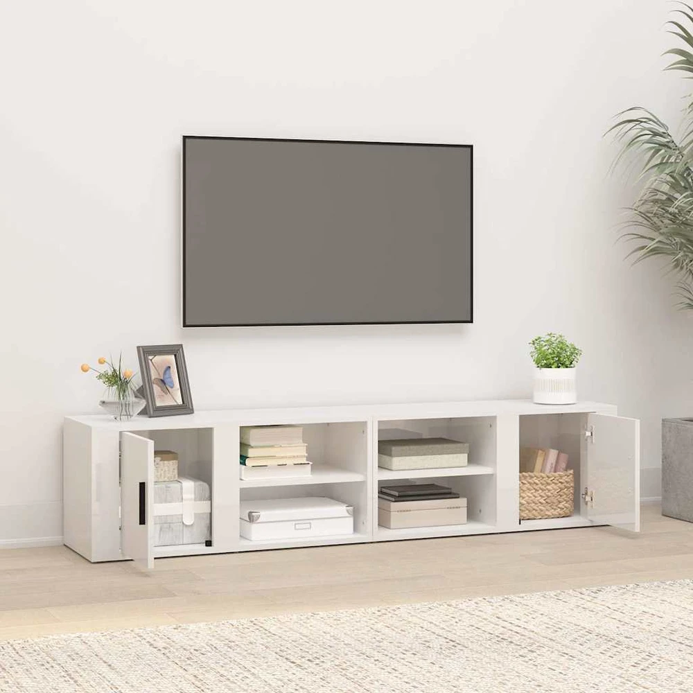 TV staliukas TV spintelės, 2vnt., baltos, 80x31,5x36cm, mediena, blizgios