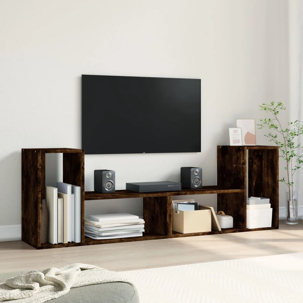 TV staliukas TV spintelės, 2vnt., dūminės, 75x30x50cm, apdirbta mediena