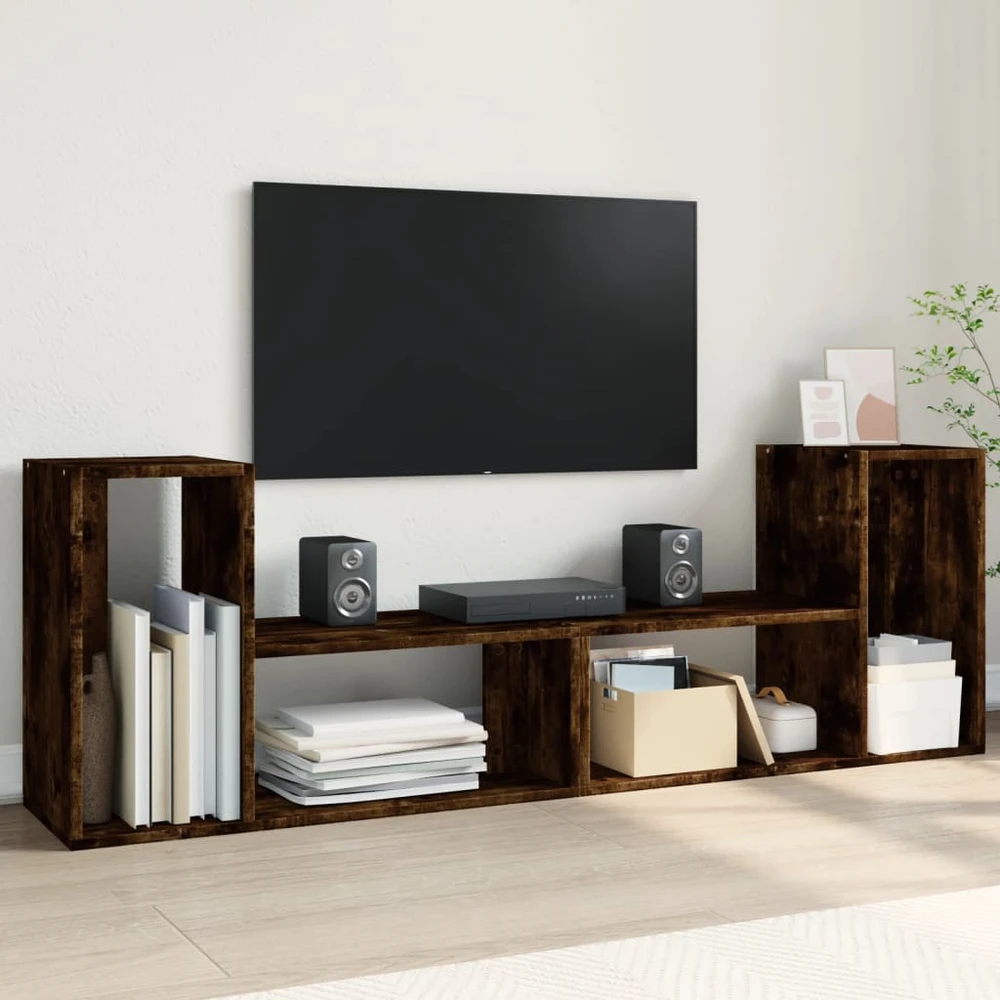 TV staliukas TV spintelės, 2vnt., dūminės, 75x30x50cm, apdirbta mediena