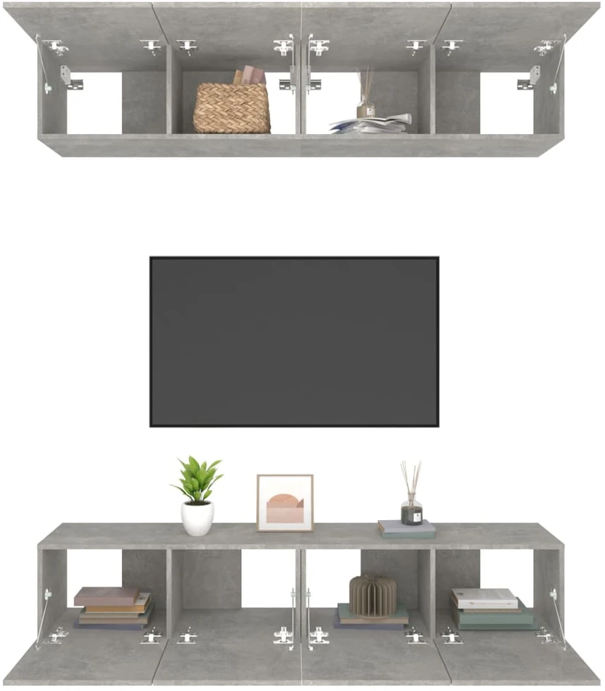 TV staliukas TV spintelės, 4vnt., betono pilkos, 80x30x30cm, mediena