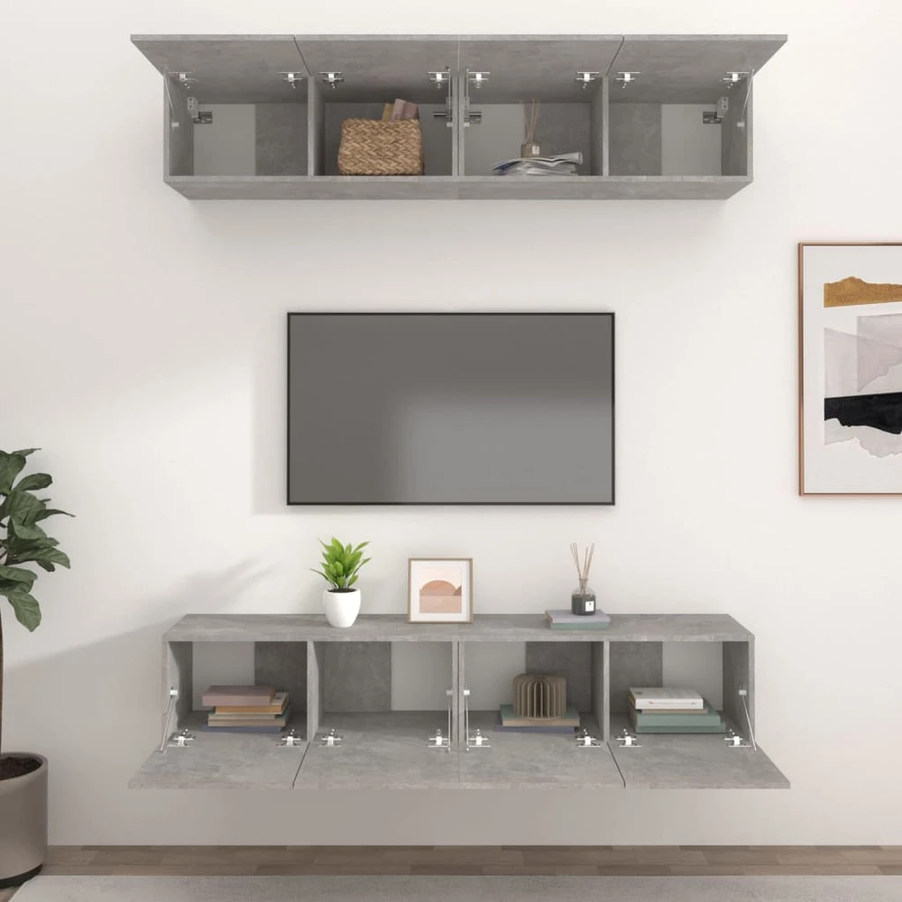 TV staliukas TV spintelės, 4vnt., betono pilkos, 80x30x30cm, mediena