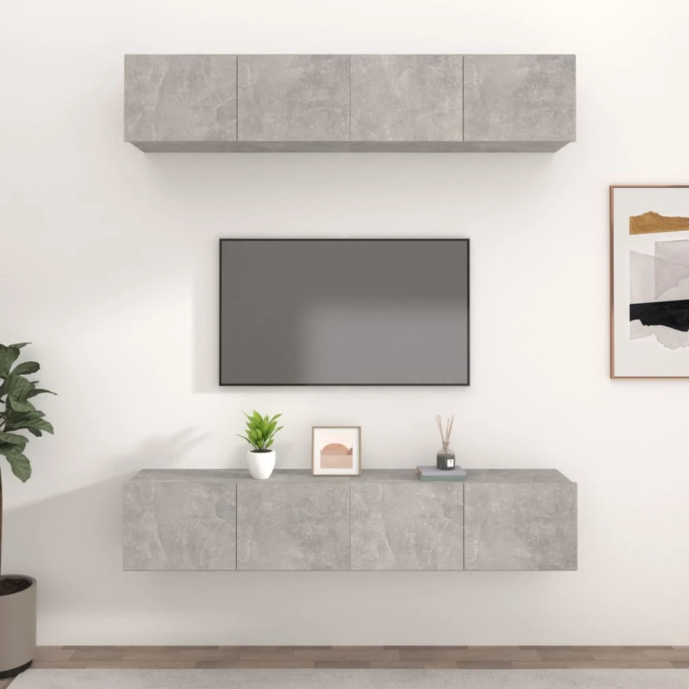 TV staliukas TV spintelės, 4vnt., betono pilkos, 80x30x30cm, mediena