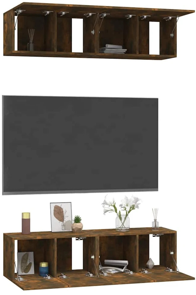 TV staliukas TV spintelės, 4vnt., dūminio ąžuolo, 60x30x30cm, mediena