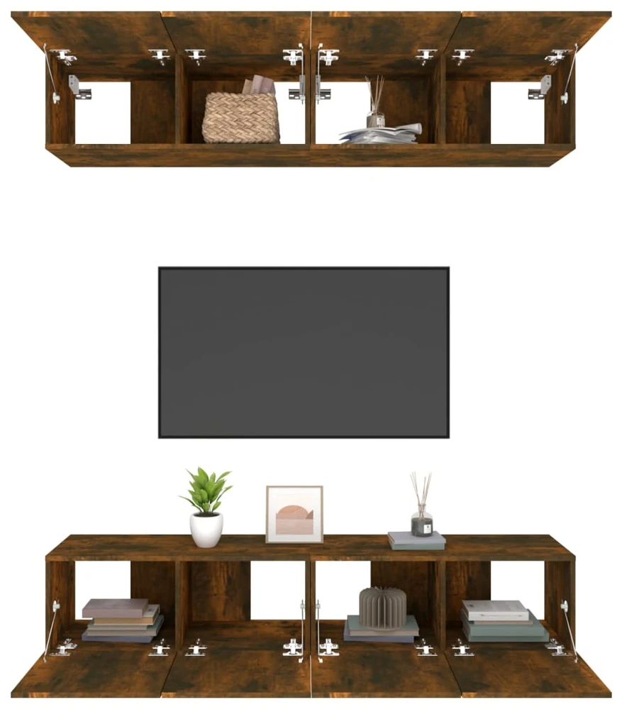 TV staliukas TV spintelės, 4vnt., dūminio ąžuolo, 80x30x30cm, mediena