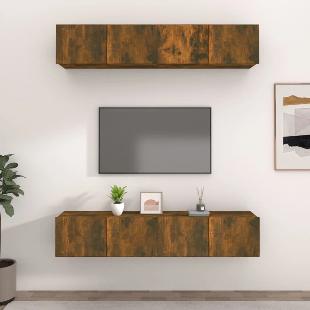 TV staliukas TV spintelės, 4vnt., dūminio ąžuolo, 80x30x30cm, mediena