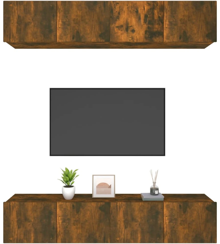 TV staliukas TV spintelės, 4vnt., dūminio ąžuolo, 80x30x30cm, mediena