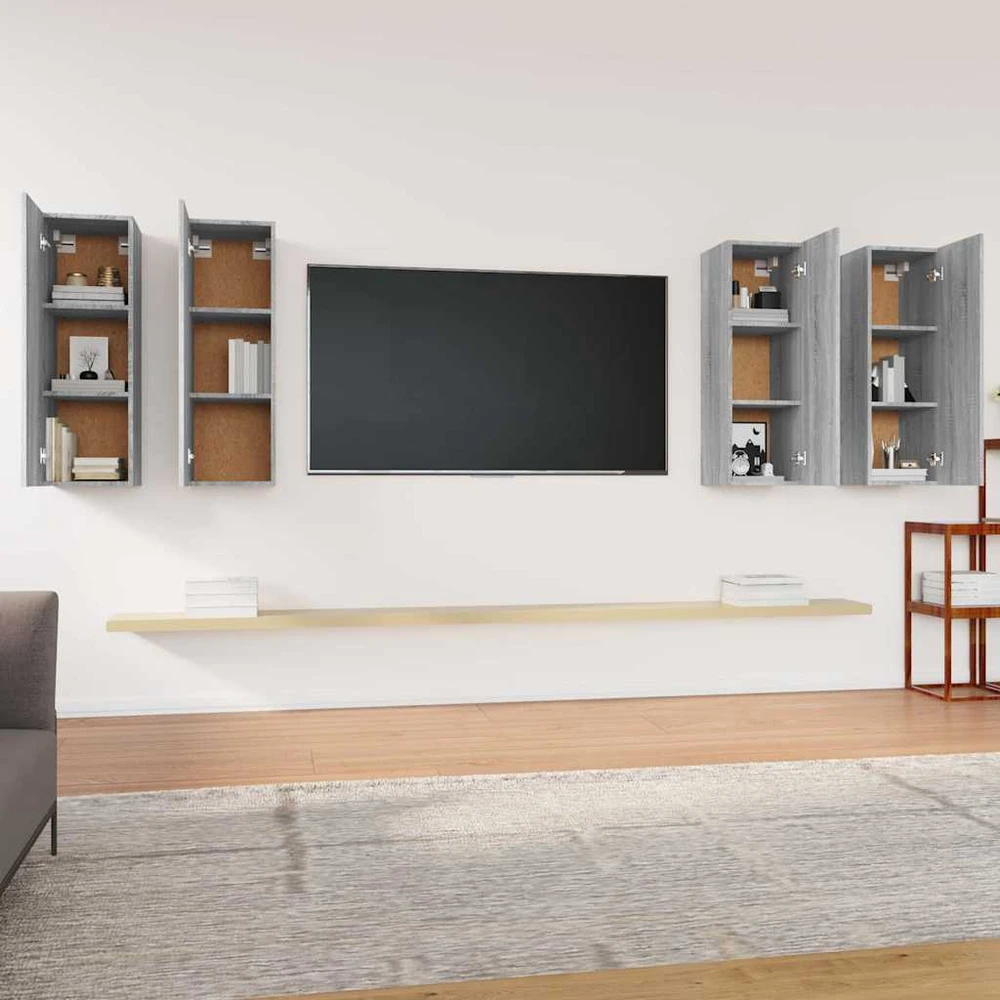 TV staliukas TV spintelės, 4vnt., pilkos ąžuolo, 30,5x30x90cm, mediena