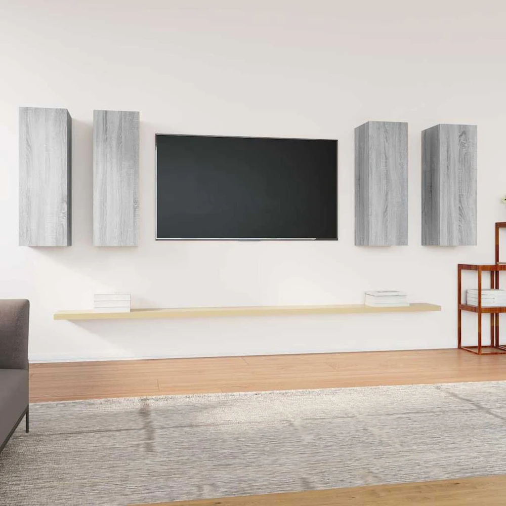 TV staliukas TV spintelės, 4vnt., pilkos ąžuolo, 30,5x30x90cm, mediena