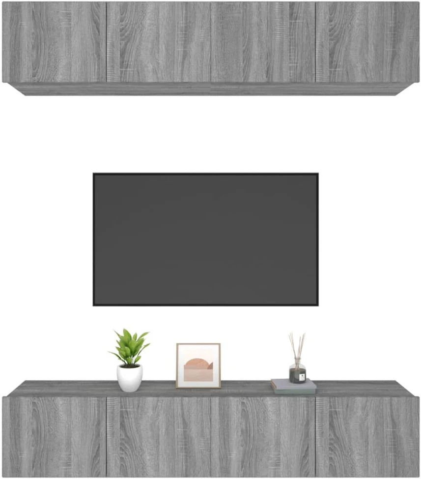 TV staliukas TV spintelės, 4vnt., pilkos ąžuolo, 80x30x30cm, mediena