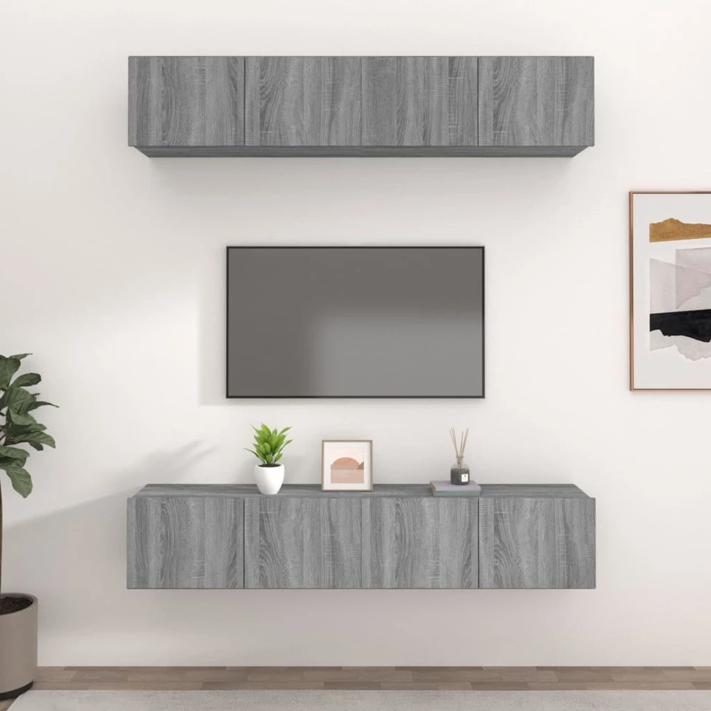 TV staliukas TV spintelės, 4vnt., pilkos ąžuolo, 80x30x30cm, mediena