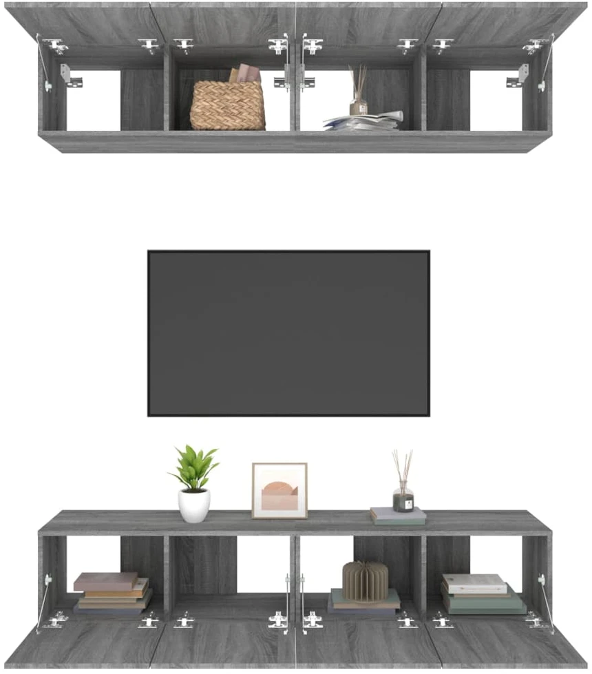 TV staliukas TV spintelės, 4vnt., pilkos ąžuolo, 80x30x30cm, mediena