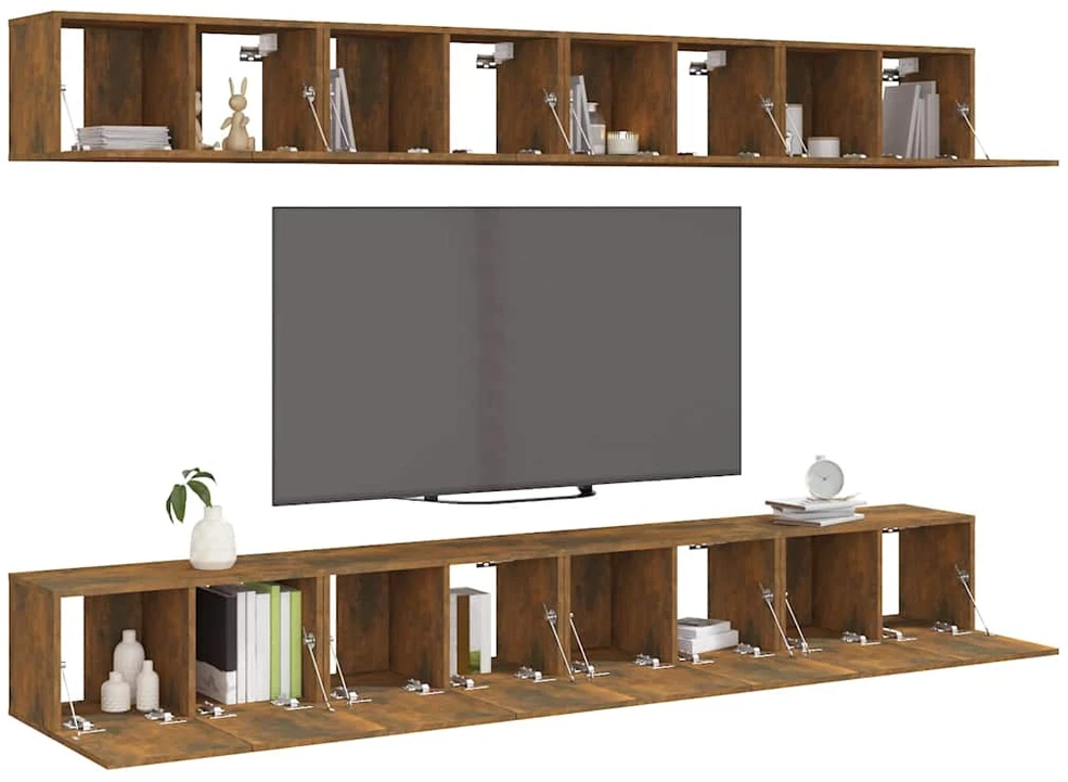 TV staliukas TV spintelės, 8vnt., dūminio ąžuolo, 60x30x30cm, mediena