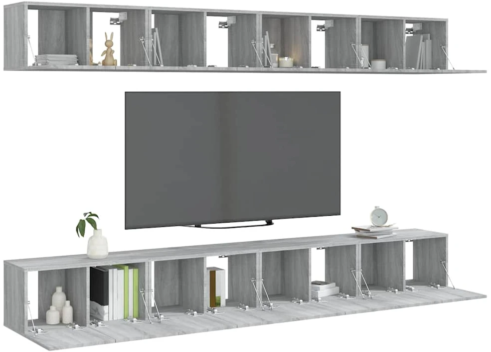 TV staliukas TV spintelės, 8vnt., pilkos ąžuolo, 60x30x30cm, mediena