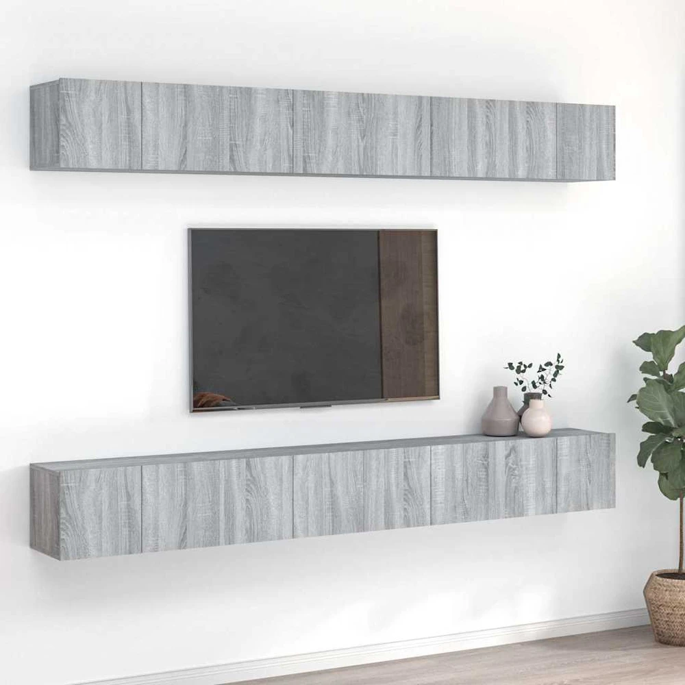 TV staliukas TV spintelės, 8vnt., pilkos ąžuolo, 60x30x30cm, mediena