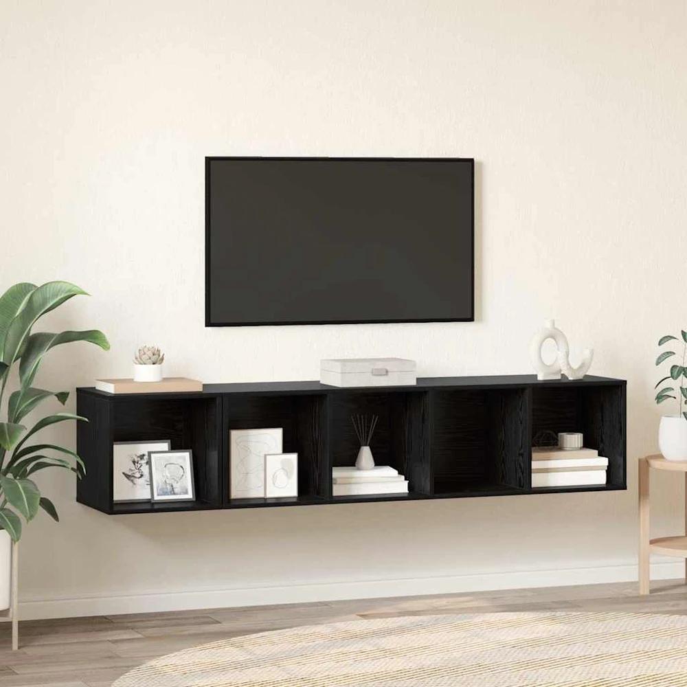 TV staliukas TV spintelės komplektas 2 vnt. Juodas ąžuolas Apdirbta mediena