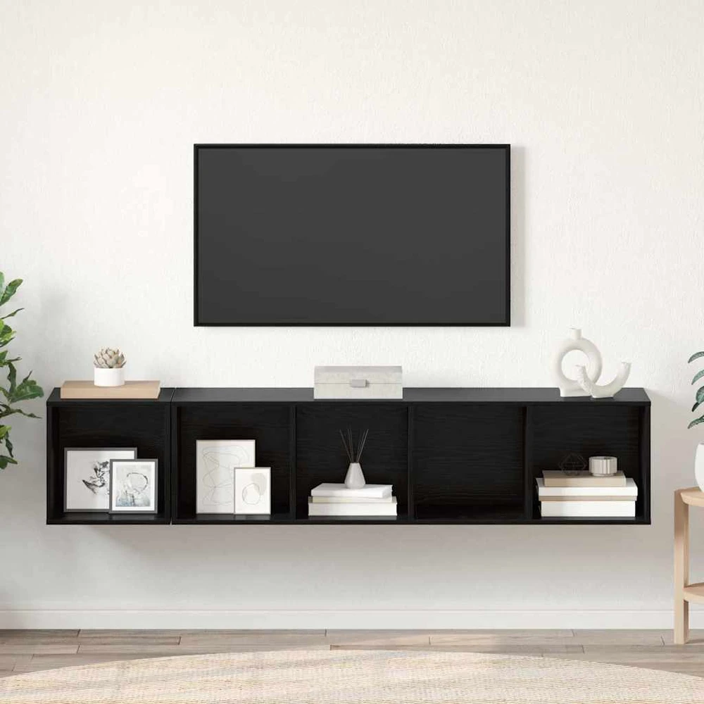 TV staliukas TV spintelės komplektas 2 vnt. Juodas ąžuolas Apdirbta mediena