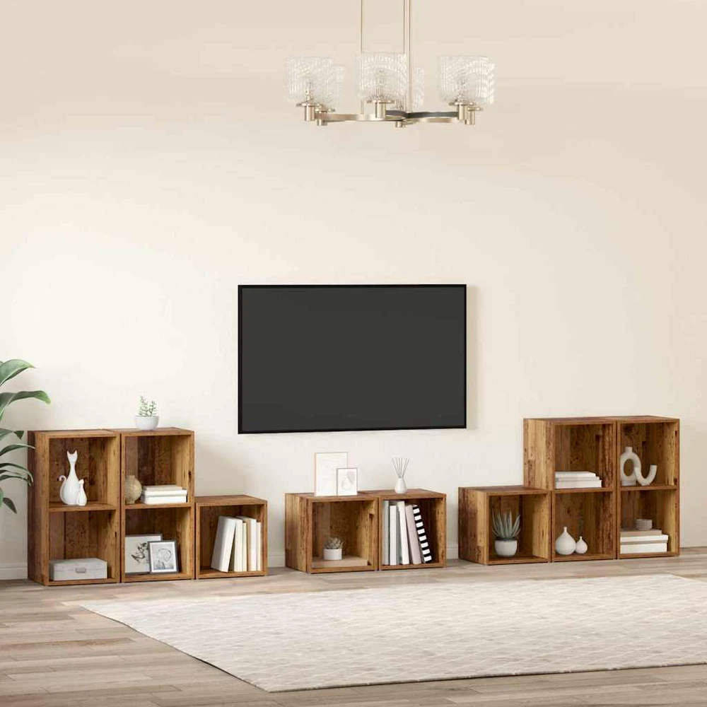 TV staliukas TV spintelės komplektas 8 vnt. Senovinis medis Apdirbta mediena